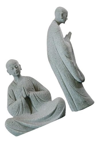 Bonsái - 2 Figuras De Monje De Piedra, Estatuas De Buda Zen,