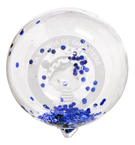 Globo Cristal Burbuja Latex 40 Cm Con Confetti Azul