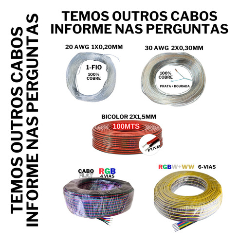 200 Metros Cabo Flat 22awg Para Fita Led Rgbw Rgbw+ww 6 Vias