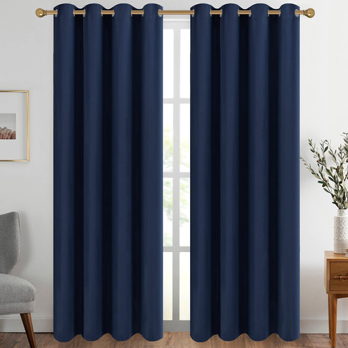 Diraysid Cortinas Opacas De Color Azul Marino Con Ojales Par