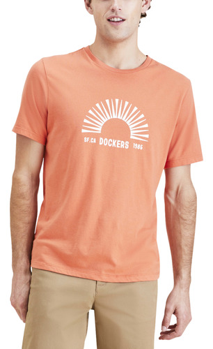 Polera Hombre Graphic Tee Slim Fit Naranjo Logo Dockers