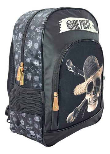 Mochila One Piece Original Fotorama Primaria Con Ruedas Negro Lisa