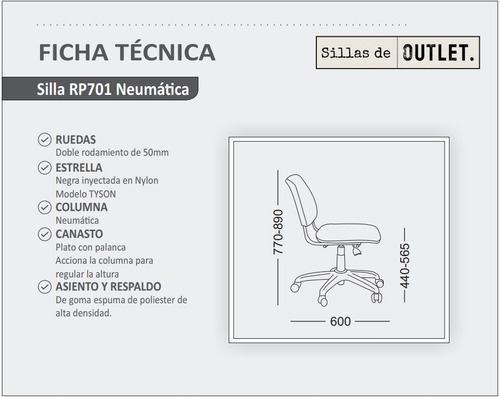 Imagen 2 de 6 de Silla Rp701 Escritorio Oficina Pc Computadora Giratoria