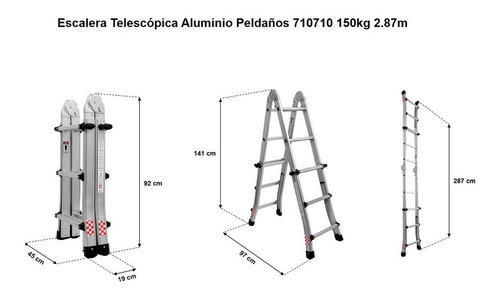 Escalera Multiforma Aluminio Peldaños 710710 150kg 2.87m
