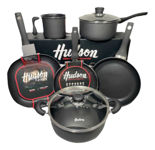  Juego Ollas Hudson Teflon Negro Panquequer Bifera Jarro 6pz