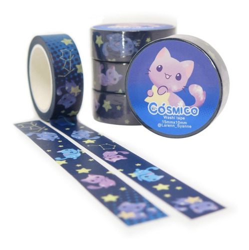 Syanne Washi Tape Cinta Adhesiva Kawaii  Gatito Cósmico