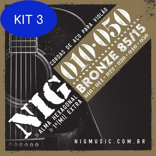Kit 3 Corda Para Violão Nig 010 N-50