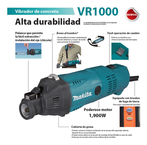 Imagen 3 de 5 de Vibrador Para Concreto Electrico Makita Vr1000x45 (4.5mts)