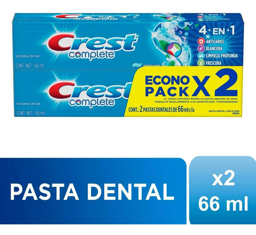 Pasta Dental Crest Complete 4 En 1 Menta Suave 2 Piezas De 66ml