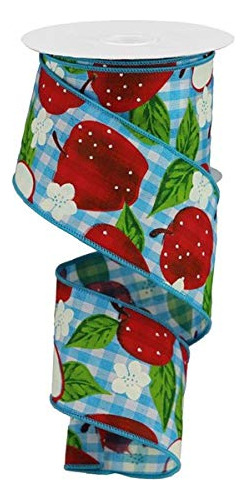 Cinta Lona Borde Manzana 2.6 In X 8.2 Ft Gingham Azul Claro