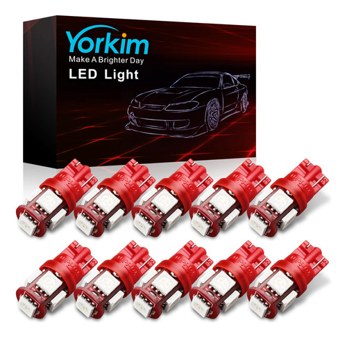 Yorkim - 194 Bombillas Led T10 De 6000 K, Color Blanco Super