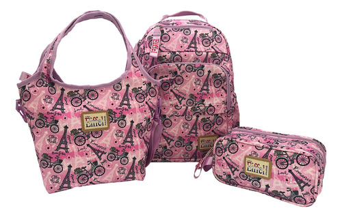 Kit Escolar Mochila Lonchera Lapicera Lindos Estampados Lte2 Color Rosa Diseño De La Tela Paris Pink
