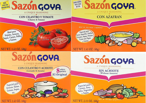 Sazon Goya - Paquete Nico De 4 Condimentos, Culantro Y Achio