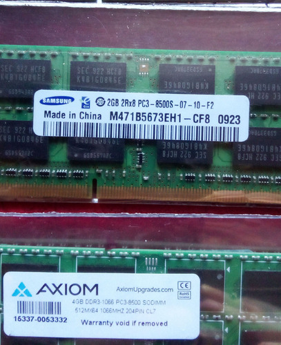 Pack 2 Memorias Ram 4 Gb Ddr3-1066 Pc3-8500 Notebook Macbook (Usado)