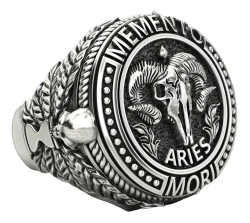 Anillo Hombre Anillo Calavera Zodiaco Aries Plata 925 Cuotas sin