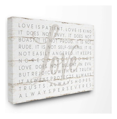 Stupell Industries Love Is Patient Grey On White Planked Loo