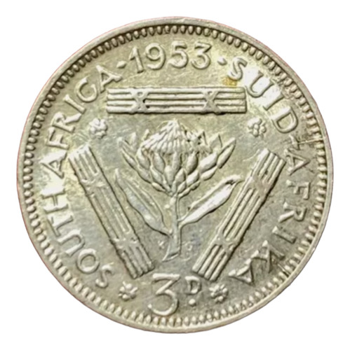 Moneda 3 Peniques Sudafrica 1953 Km 47 Plata 0.500 Elizabeth (Usado)