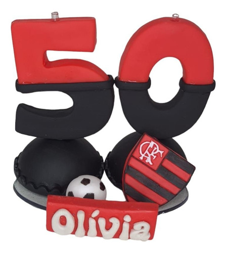 Vela Em Biscuit Tema Flamengo Dupla Com Nome