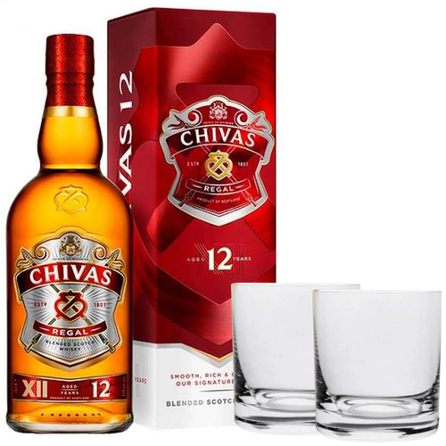 Whisky Chivas Regal 12 Años Blended Escocia + 2 Vasos Vidrio