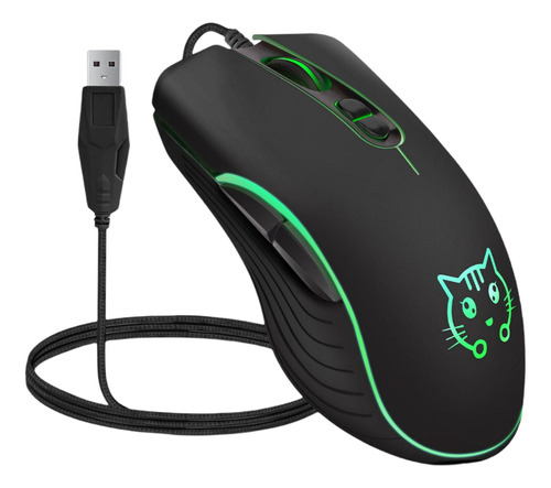 Ratón Ergonómico Para Juegos Con Cable Usb Rgb Negro