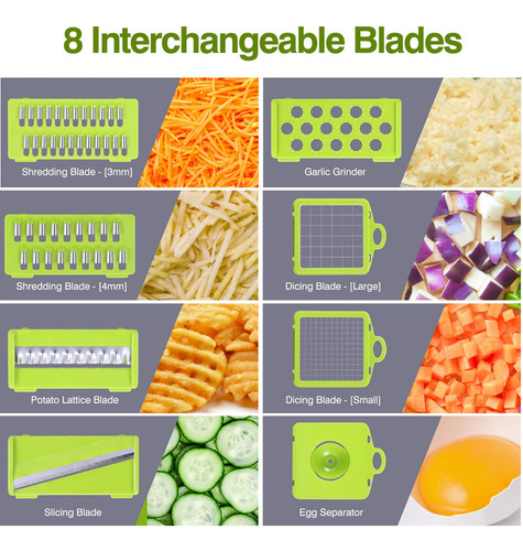 Picadora De Verduras, Picadora De Verduras Multifuncional, Con 6 Cuchillas De Acero Inoxidable, Cortador De Verduras 12 En 1 Con Contenedor, Cortador De Mandolina Para Cocina, Ideal Para Frutas