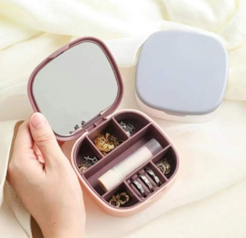 Mini Joyero Organizador Con Espejo Portátil Rosa