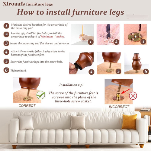 Juego De 4 Patas De Madera De 5 Cm Para Muebles Color Nogal