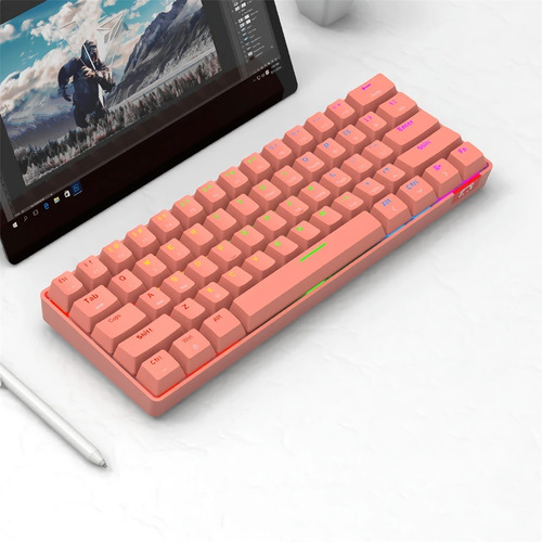 Imagen 2 de 7 de Teclado Mecánico 60% Bluetooth Switch Red- Daidai Stk61 Rosa