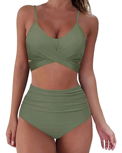 Bikini Tiro Alto Liso Push Up Cruzado Uniteduy