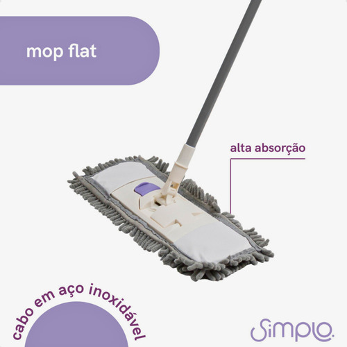 Mop Flat Com Esfregão De Chenille Limpeza Geral - Simplo Cor Branco