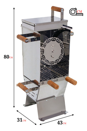Churrasqueira Giratória Automática Portátil Em Inox Inox Polido 110v