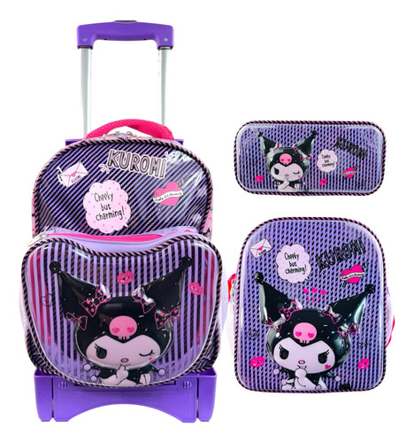 Kit Mochila De Llantas, Hello Kitty, Kuromi Preescolar Morado Kuromi