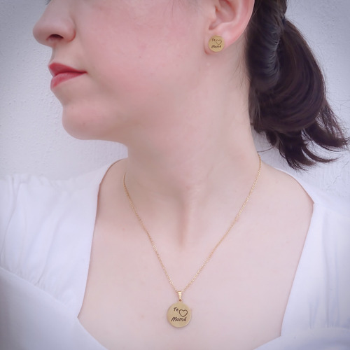 Amor Eterno - Collar Y Aretes Acero Inoxidable / Te Amo Mamá