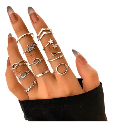 comprar Kit 12 Anéis Simples Prosperidade Infinito Seta Pena Nó