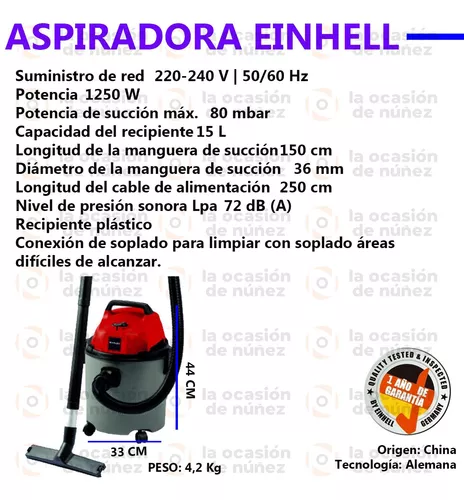 Aspiradora inalámbrica Einhell Seco y Húmedo TC-VC 18/15 Li