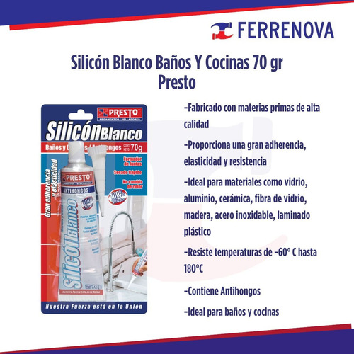 Silicon Blanco Baños Y Cocinas 70 Gr - Presto