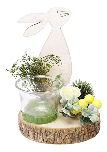 Portavelas Creative Easter Bunny Con Base De Madera Y Crista