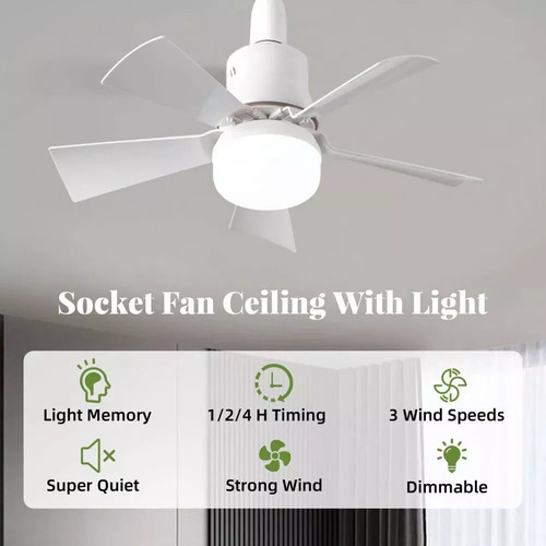 Socket Fan Light Con Luz Y Mando A Distancia De Silencio
