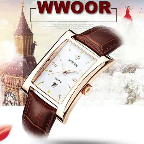 Relógio de quartzo Wwoor Calendar feito de moldura branca/preta durável