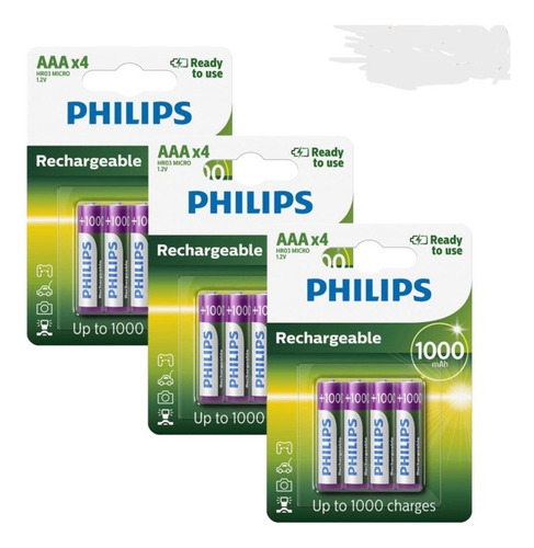 Pila Recargable Aaa Philips X 4 1000 Mah 1000 Cargas