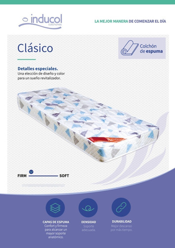 Imagen 6 de 10 de Colchon Espuma Inducol Clasico 090x190x23 Alta Calidad!