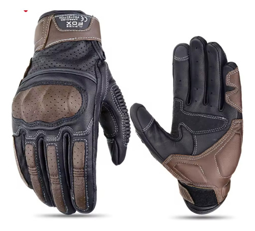 Guante Moto Cuero Alpine Fox Bicolor De Alta Calidad Protecc Negro Y Marrón M
