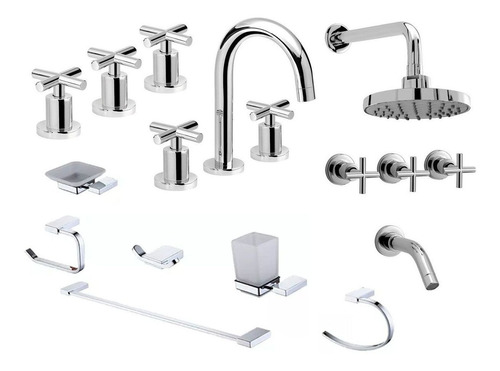 Combo Griferia Lavatorio Bidet Ducha Accesorios Valencia Plu