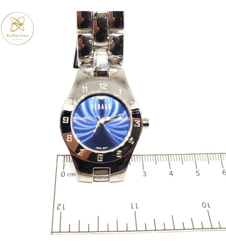 Imagen 7 de 8 de Reloj Mujer Acero Feraud Lfbmha-3 Plateado Fondo Azul