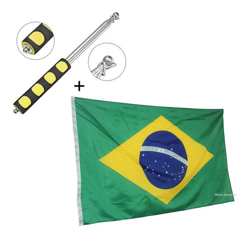 Mastro De Mão Regulável + Bandeira Do Brasil Tamanho Grande