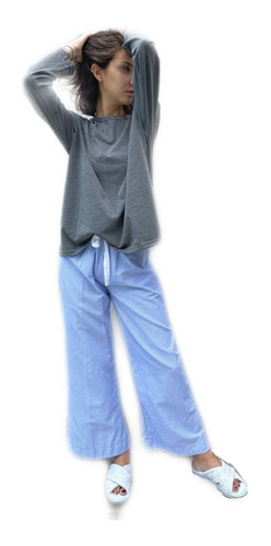 Imagen 2 de 7 de Pijama Annis Pantalon Oxford Y Remera Negra Jelue Otoño Dama