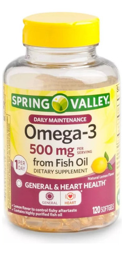 Omega 3 500 Mg 180 Capsulas Fish Oil Spring Valley