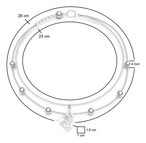 Pulsera Tobillera De Plata 925 Mujer Bolitas Colibrí Agálea
