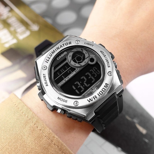 Reloj Casio Hombre Mwd-100h-1b 100m Sumergible Color De La Malla Negro Color Del Bisel Plateado Color Del Fondo Negro