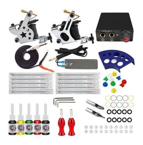 Imagen 2 de 5 de Kit De Tatuaje Con 2 Máquinas Tintas Y Agujas